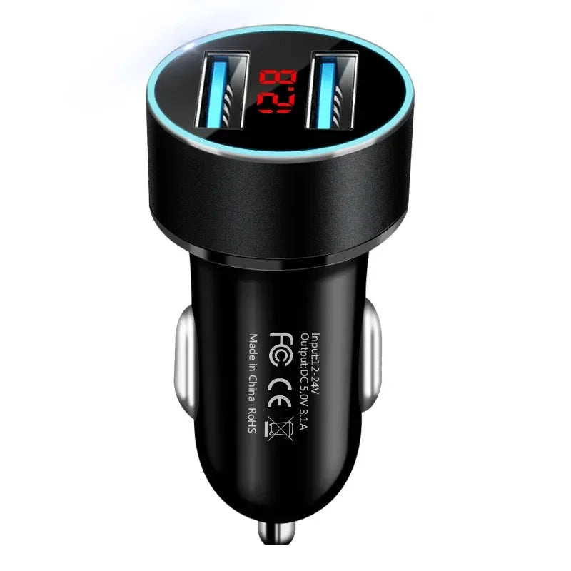 Dual USB Fast Car Charger with LED Voltage Display