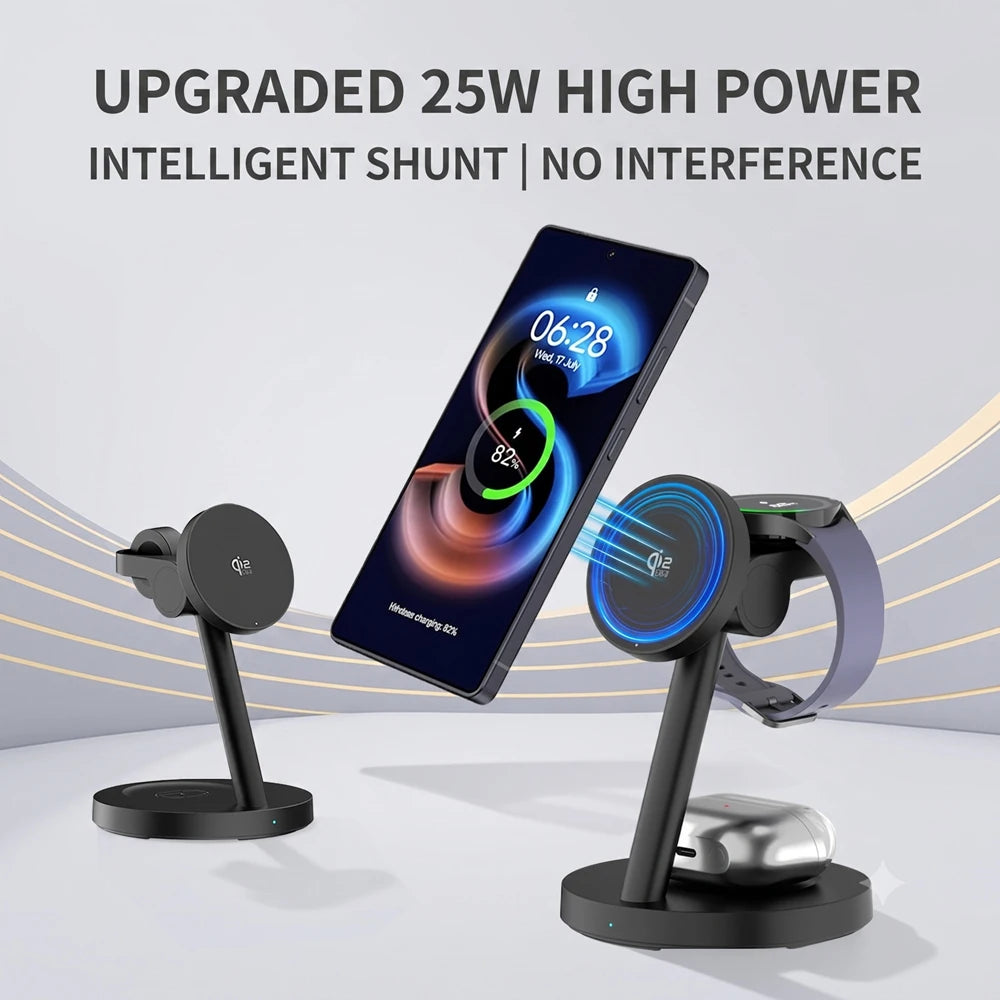 3-in-1 Magnetic Fast Wireless Charging Stand for Phone Watch and Earbuds