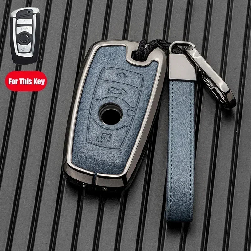 Premium Metal and Leather Car Key Case Cover for BMW - 15