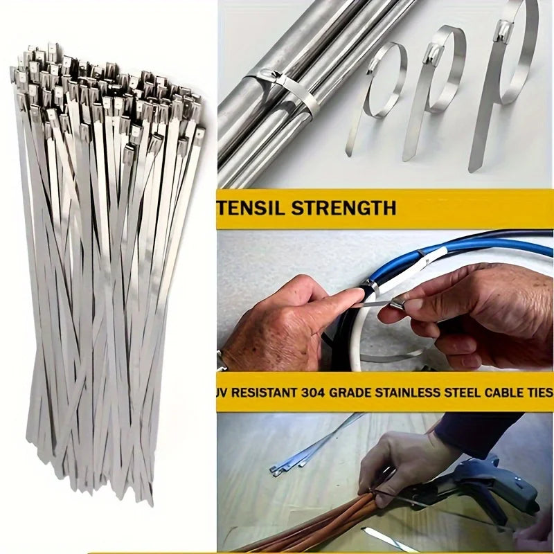 100Pcs Stainless Steel Self Locking Cable Ties Heavy Duty Zip Tie Wrap