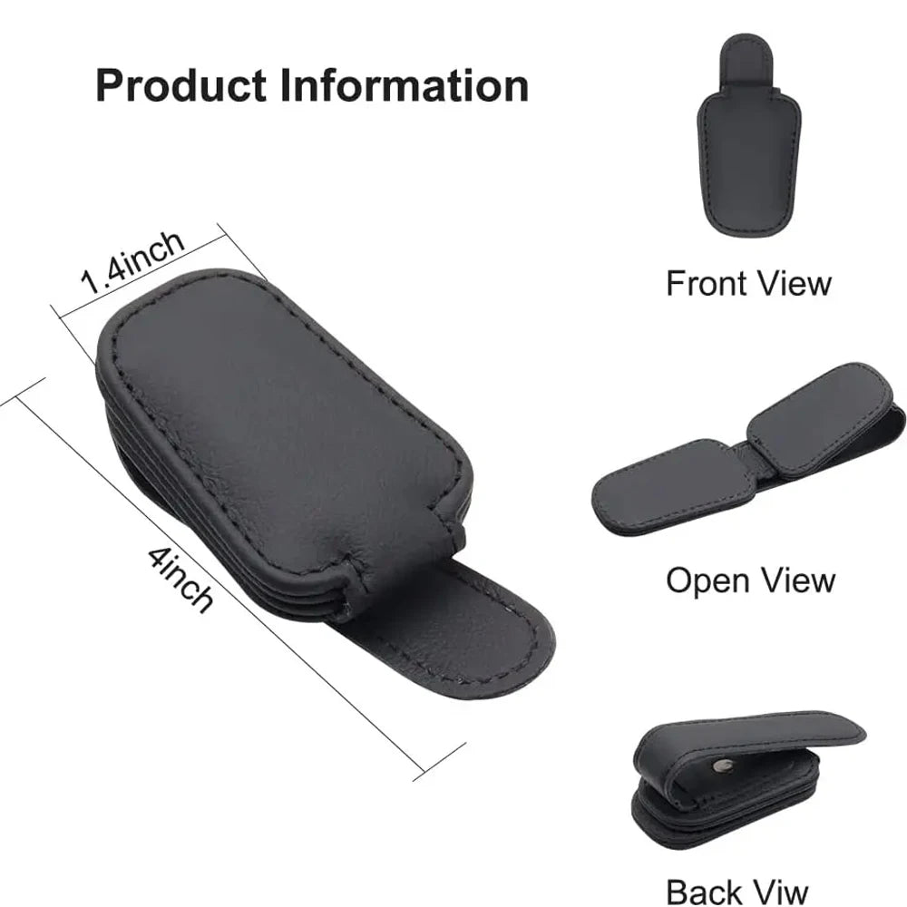Magnetic Leather Car Sun Visor Glasses and Ticket Holder