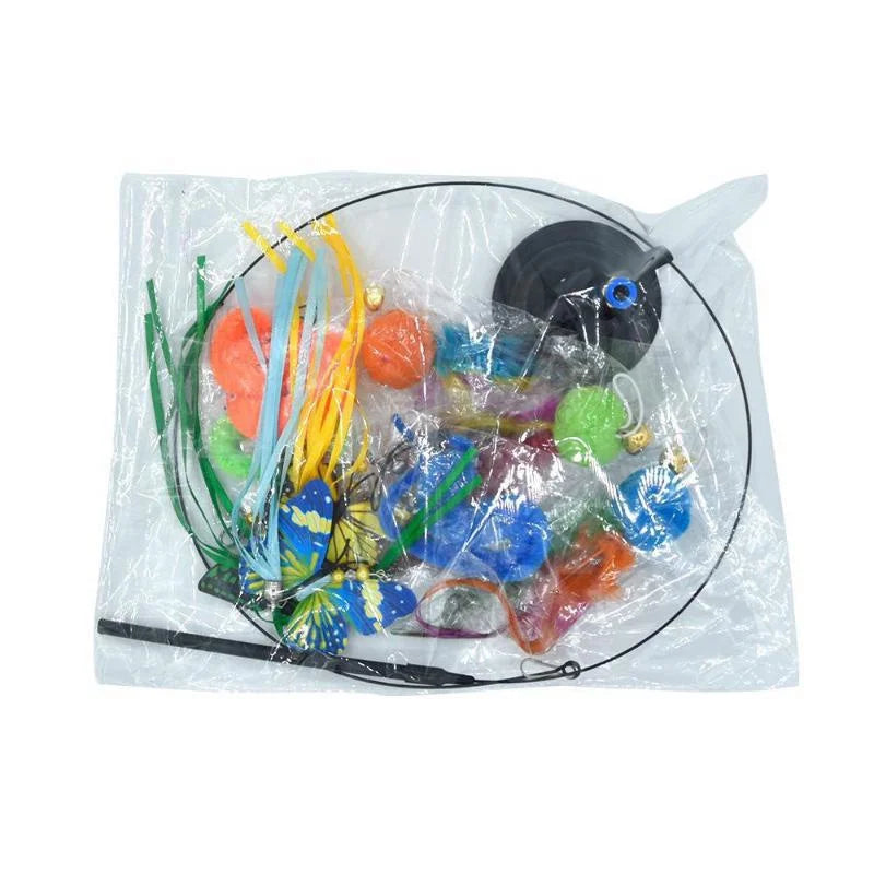 Interactive Cat Feather Toy Set with Telescopic Wand and 10 Attachments