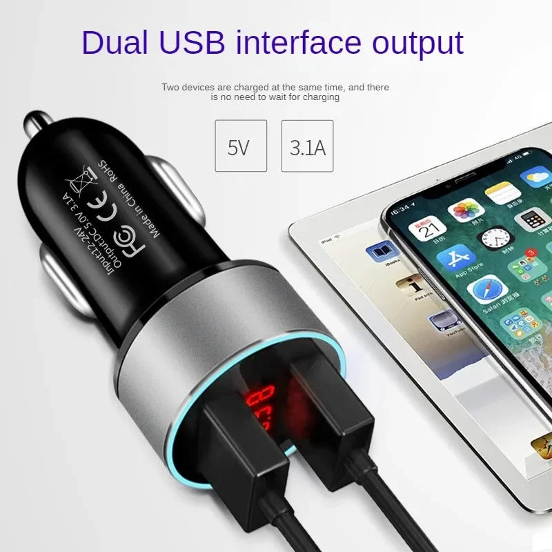 Dual USB Fast Car Charger with LED Voltage Display