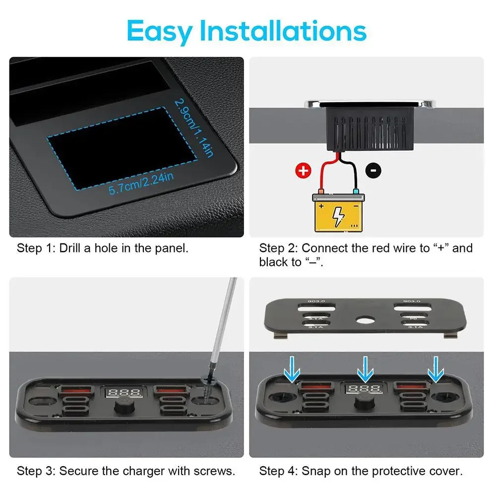 6-Port Fast Charging Car Socket Adapter with LED Voltage Display
