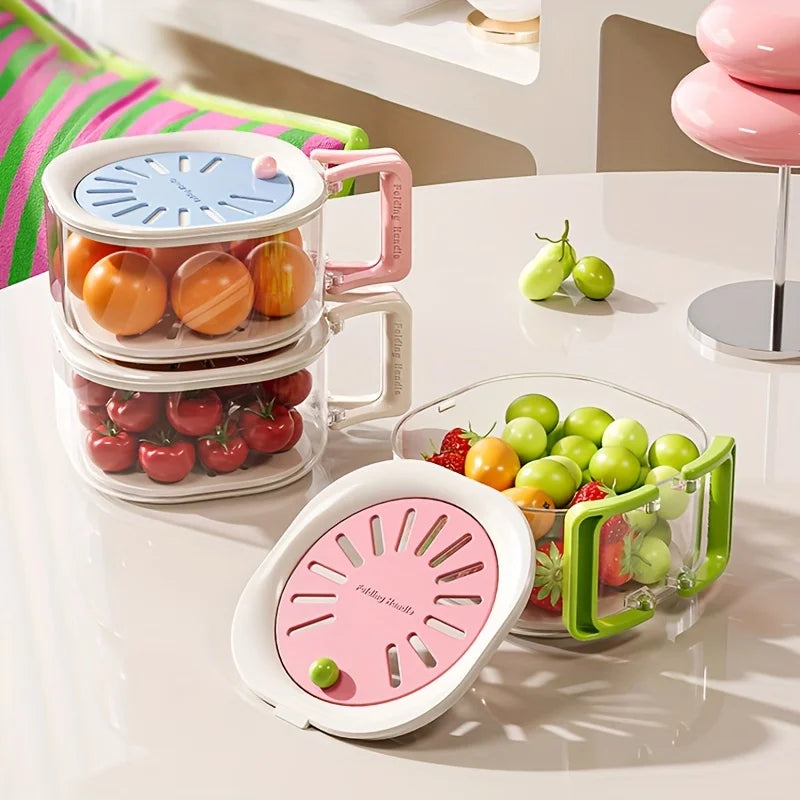 Multifunctional 2-in-1 Vegetable and Fruit Drain Basket with Lid - 2