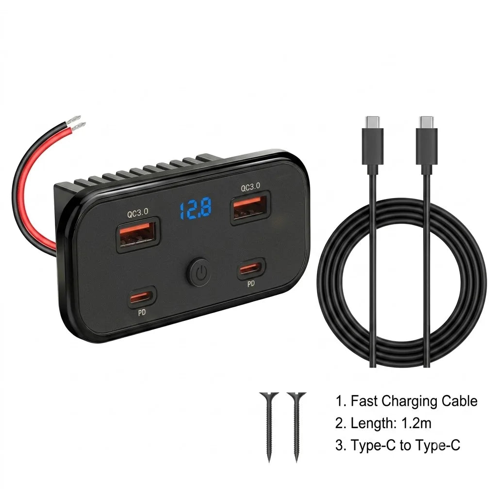 6-Port Fast Charging Car Socket Adapter with LED Voltage Display
