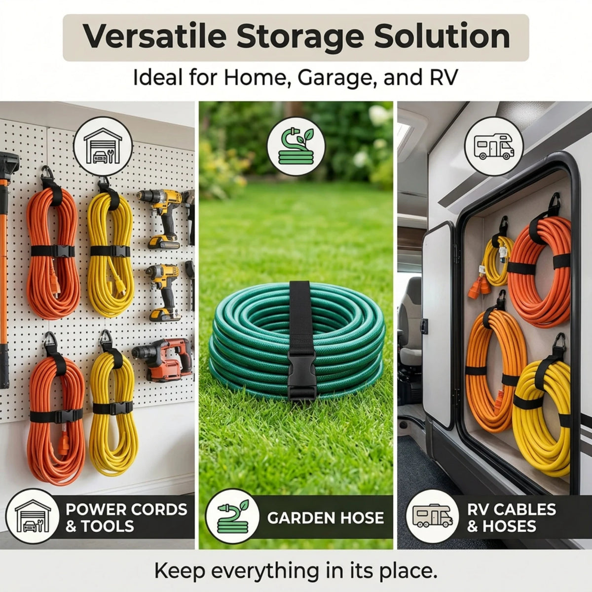Adjustable Heavy-Duty Storage Straps for Hoses and Cables