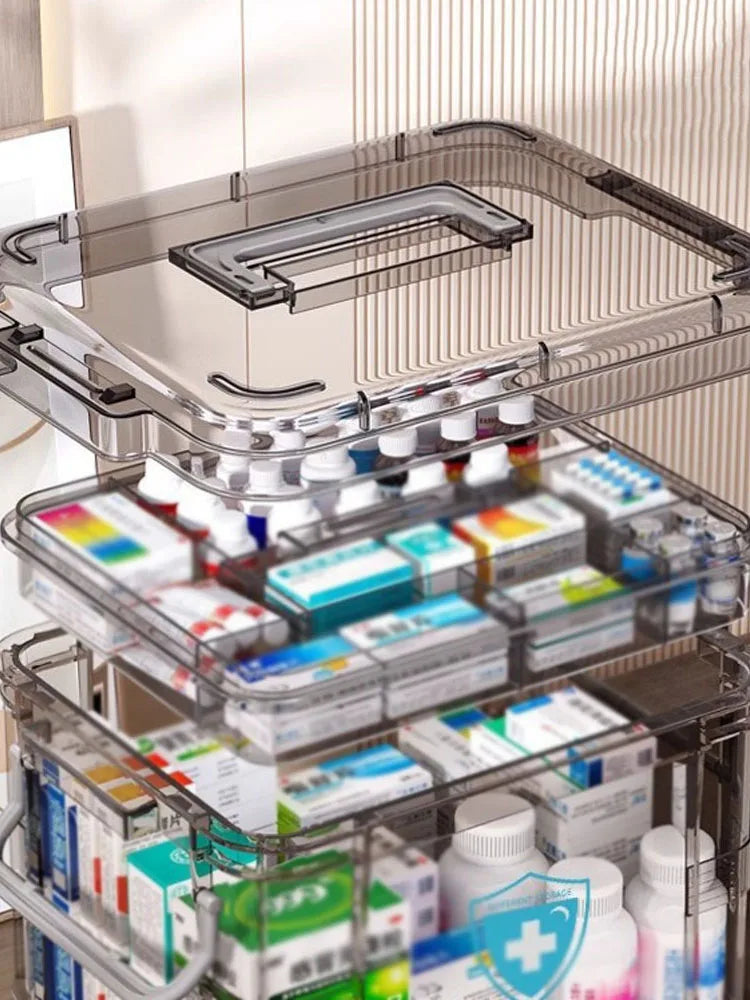 Clear Medicine Storage Organizer Box with Portable Tray - 8
