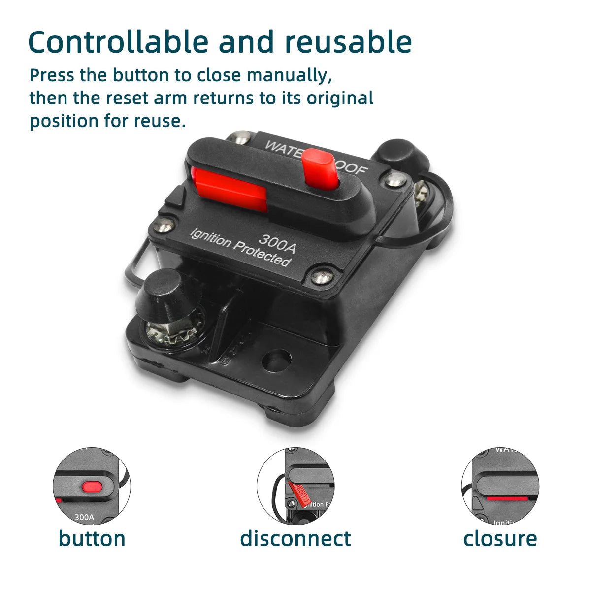 12V-48V DC Waterproof Circuit Breaker Manual Reset Fuse for Car Marine