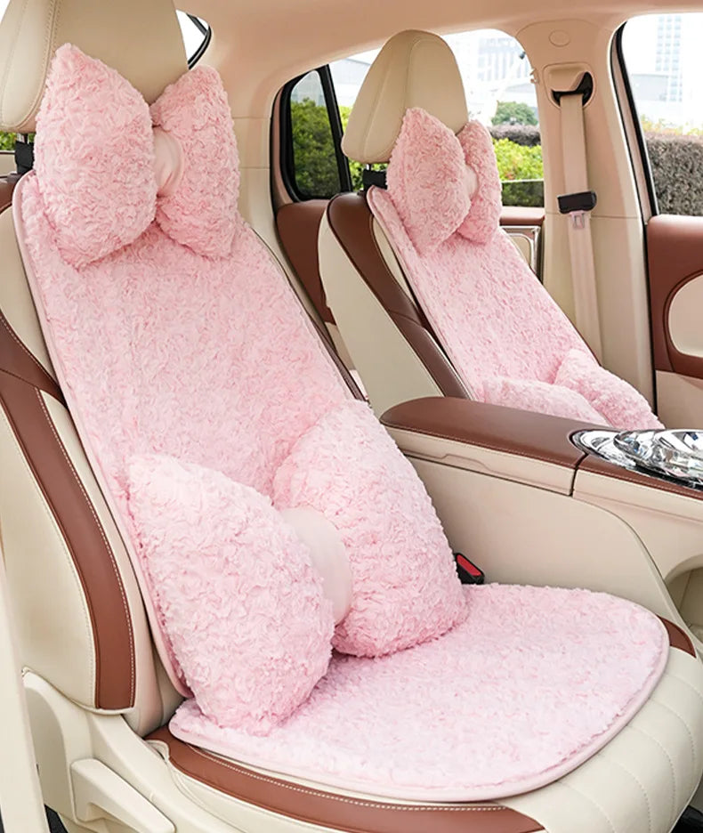 Cute Cartoon Bowknot Plush Car Seat Cushion Cover - 16
