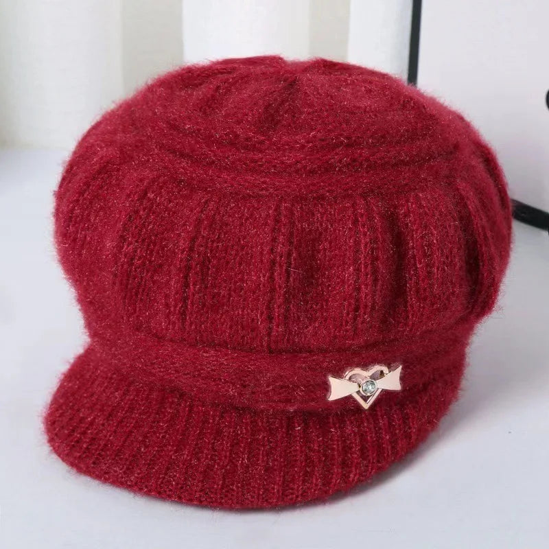 Warm Knitted Winter Hat with Brim for Women - 9