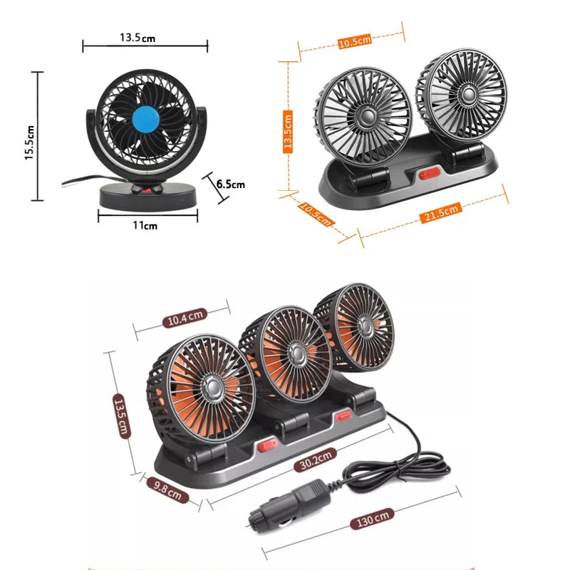 3-Head Adjustable Car Cooling Fan for Dashboard - 7