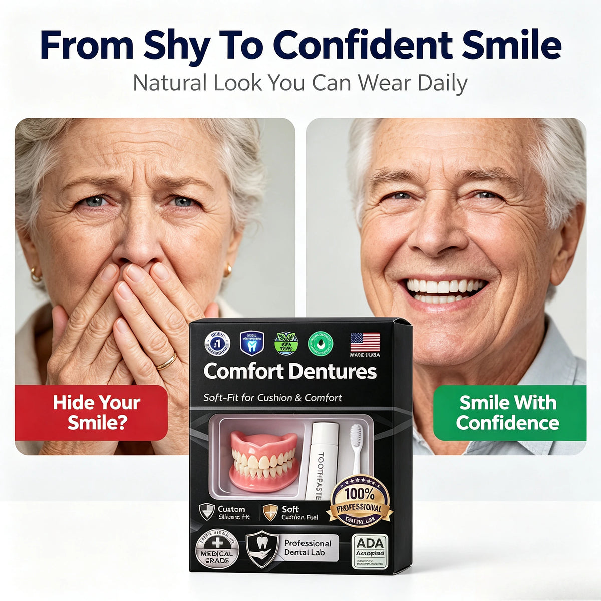 Moldable Silicone Instant Denture Set for Natural Smile