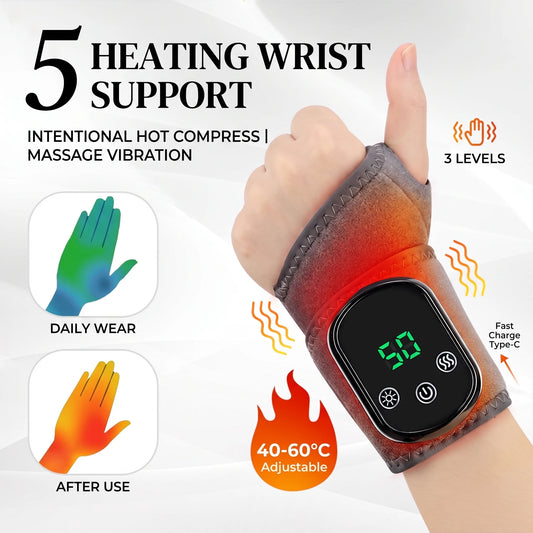 Heated Cordless Wrist Support Massager with 3 Vibration Modes