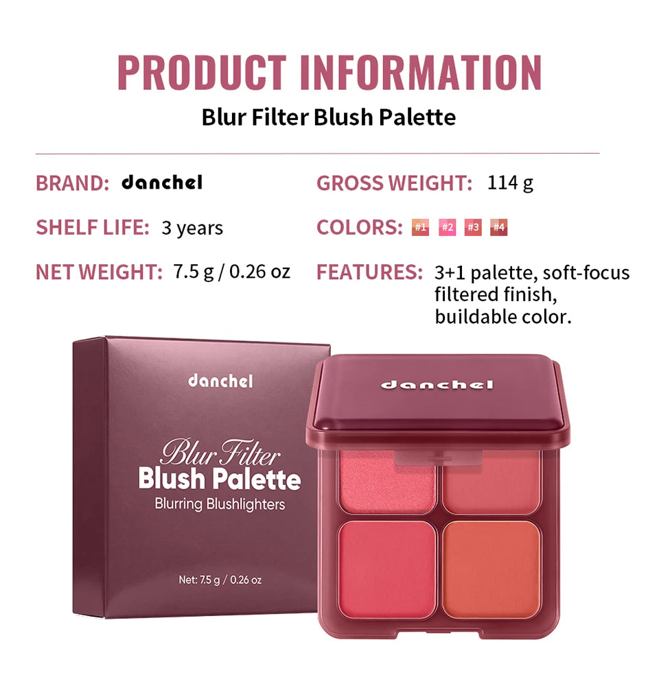 4-Shade Matte and Shimmer Blush Palette for Radiant Cheek Makeup