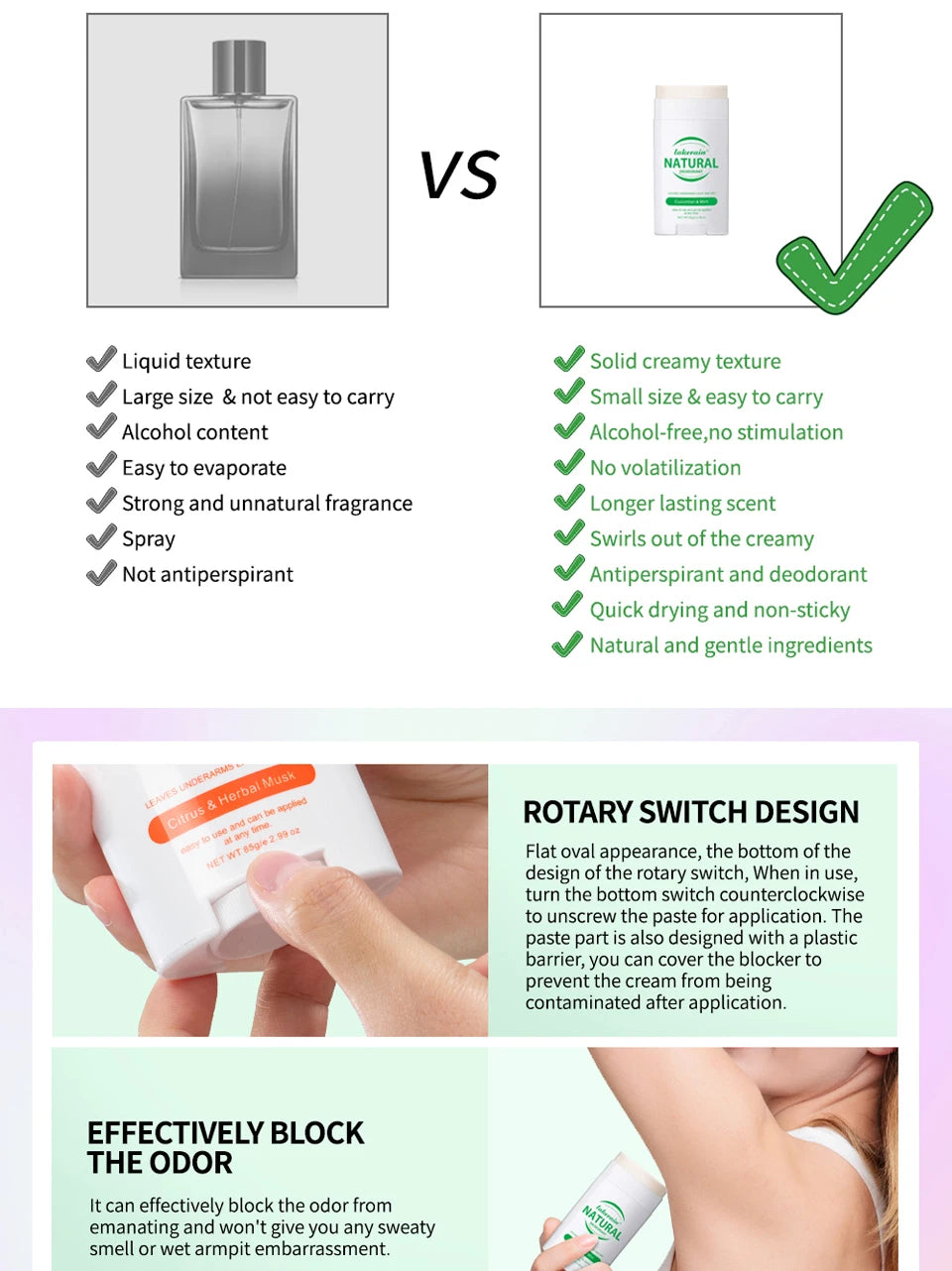 Long-Lasting Natural Solid Deodorant Stick for Freshness