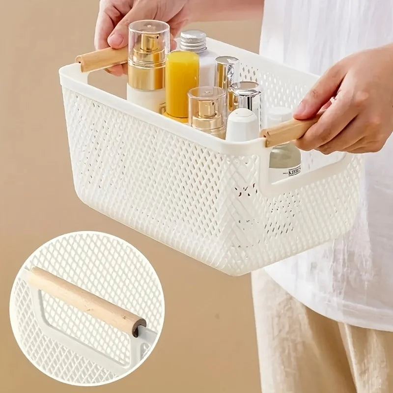 Multi-Purpose Hollow Storage Basket with Wood Handles - 1