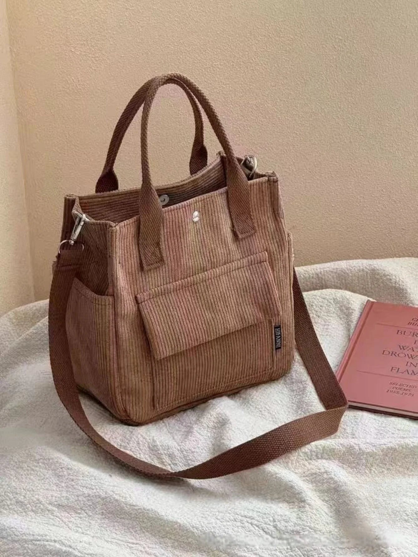 Multifunctional Corduroy Casual Shoulder and Handbag - 12