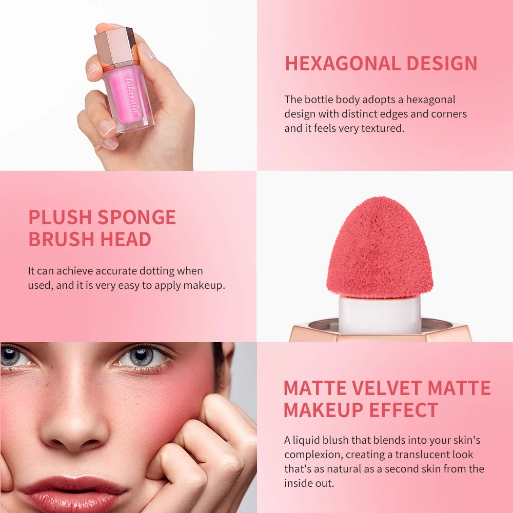 Waterproof Matte Liquid Blush with Mushroom Brush