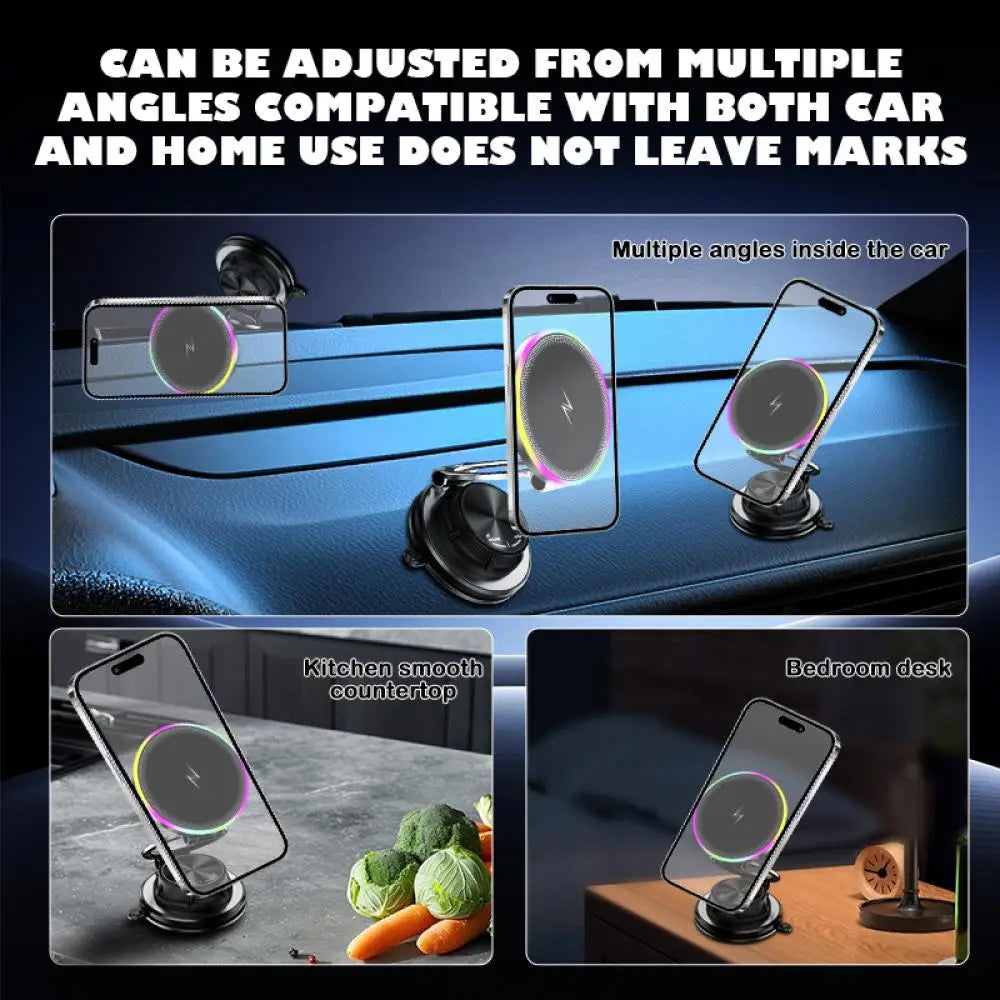 Magnetic Wireless Car Charger Mount with RGB Ambient Lighting