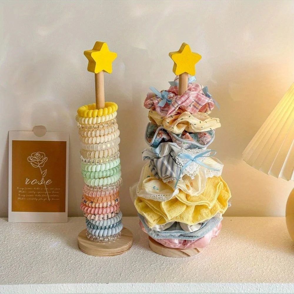 Wooden Desktop Hair Scrunchie and Jewelry Display Organizer