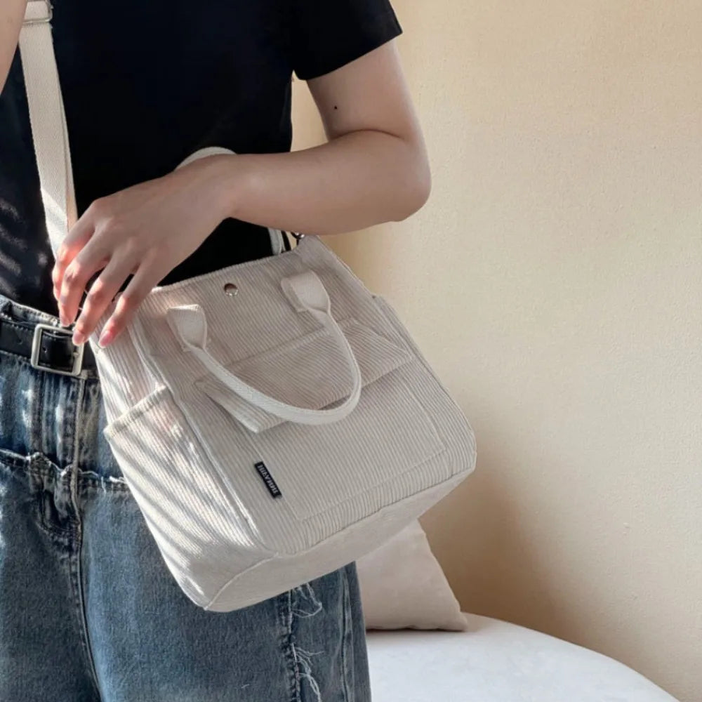 Multifunctional Corduroy Casual Shoulder and Handbag - 5