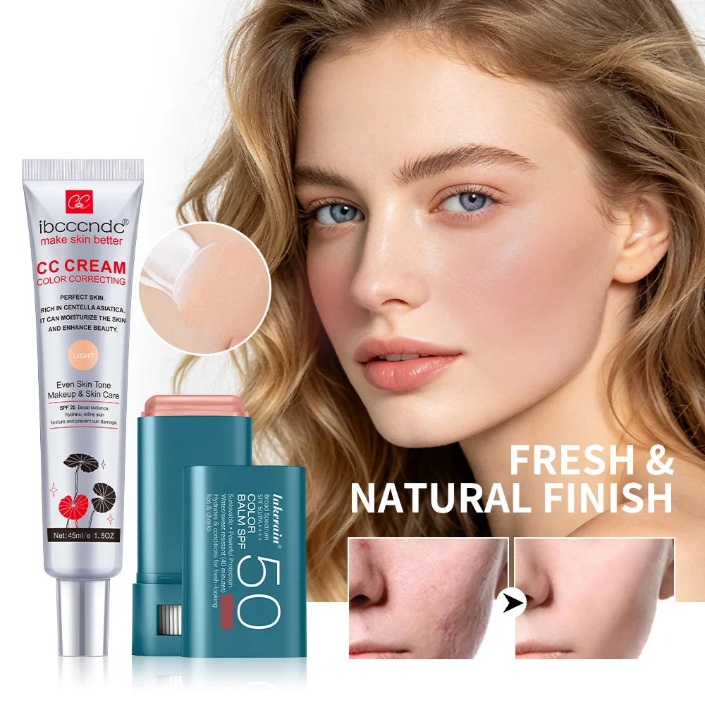Color Correcting CC Cream and Sunscreen Blush Stick Set - 2