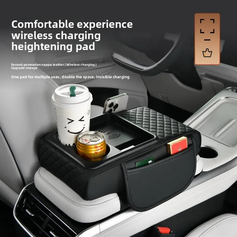 Wireless Charging Car Armrest Storage Box and Height Pad - 2