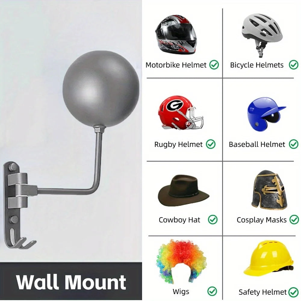 180 Rotatable Helmet Wall Mount Rack 2-in-1 Motorcycle Helmet Holder - 18