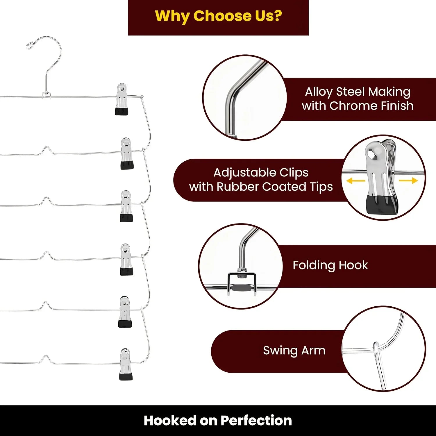 6-Tier Space Saving Skirt and Pant Hanger with Clips - 13