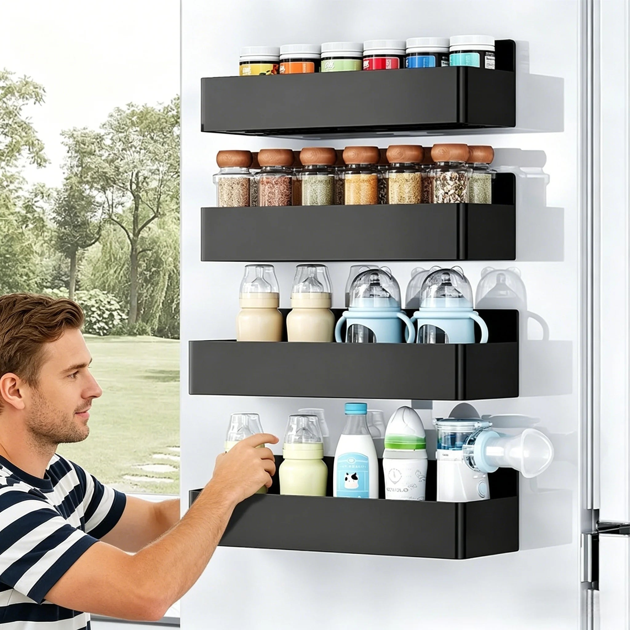 Magnetic Refrigerator Side Storage Rack for Kitchen and Laundry - 1