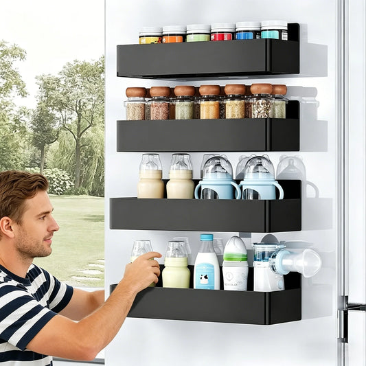Magnetic Refrigerator Side Storage Rack for Kitchen and Laundry