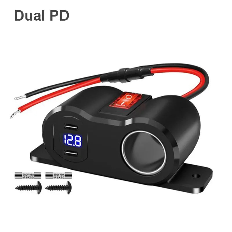 12V USB Car Charger Adapter PD3.0 QC3.0 Cigarette Lighter Socket Splitter - 22