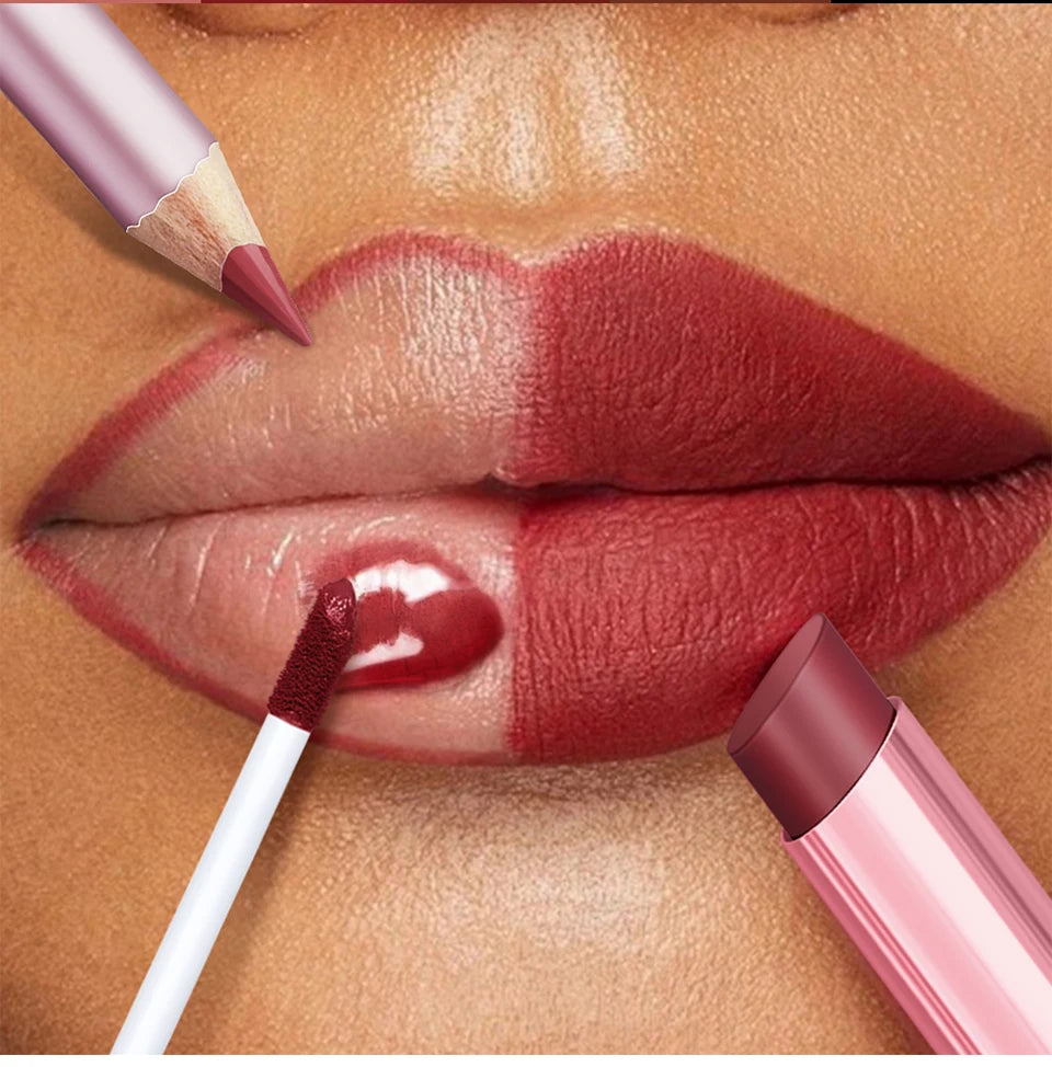 3-Piece Waterproof Matte Lipstick and Lip Liner Makeup Set - 13