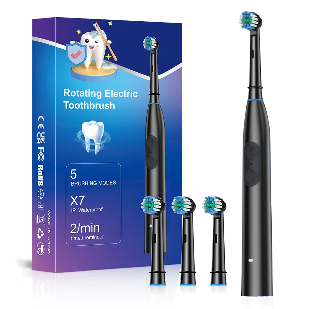 5-Mode Rechargeable Electric Toothbrush with 4 Replacement Heads