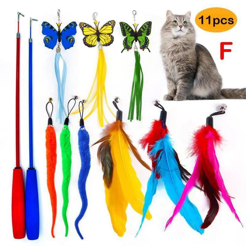 Interactive Cat Feather Toy Set with Telescopic Wand and 10 Attachments - 18