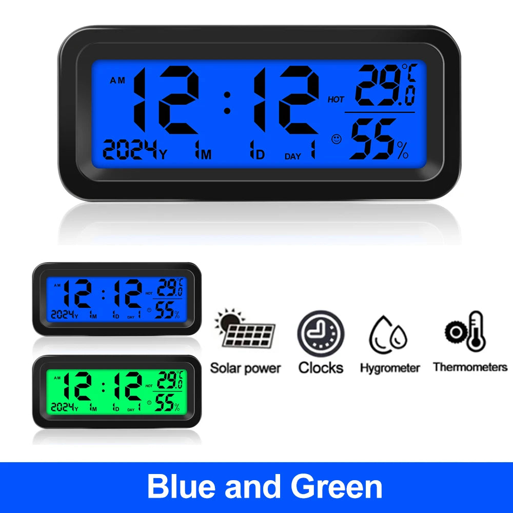 Solar Powered Digital Car Dashboard Clock with Temperature and Humidity - 21