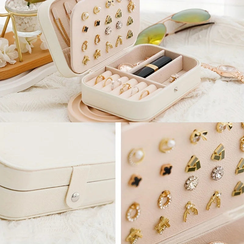 Portable Leather Travel Jewelry Organizer Case
