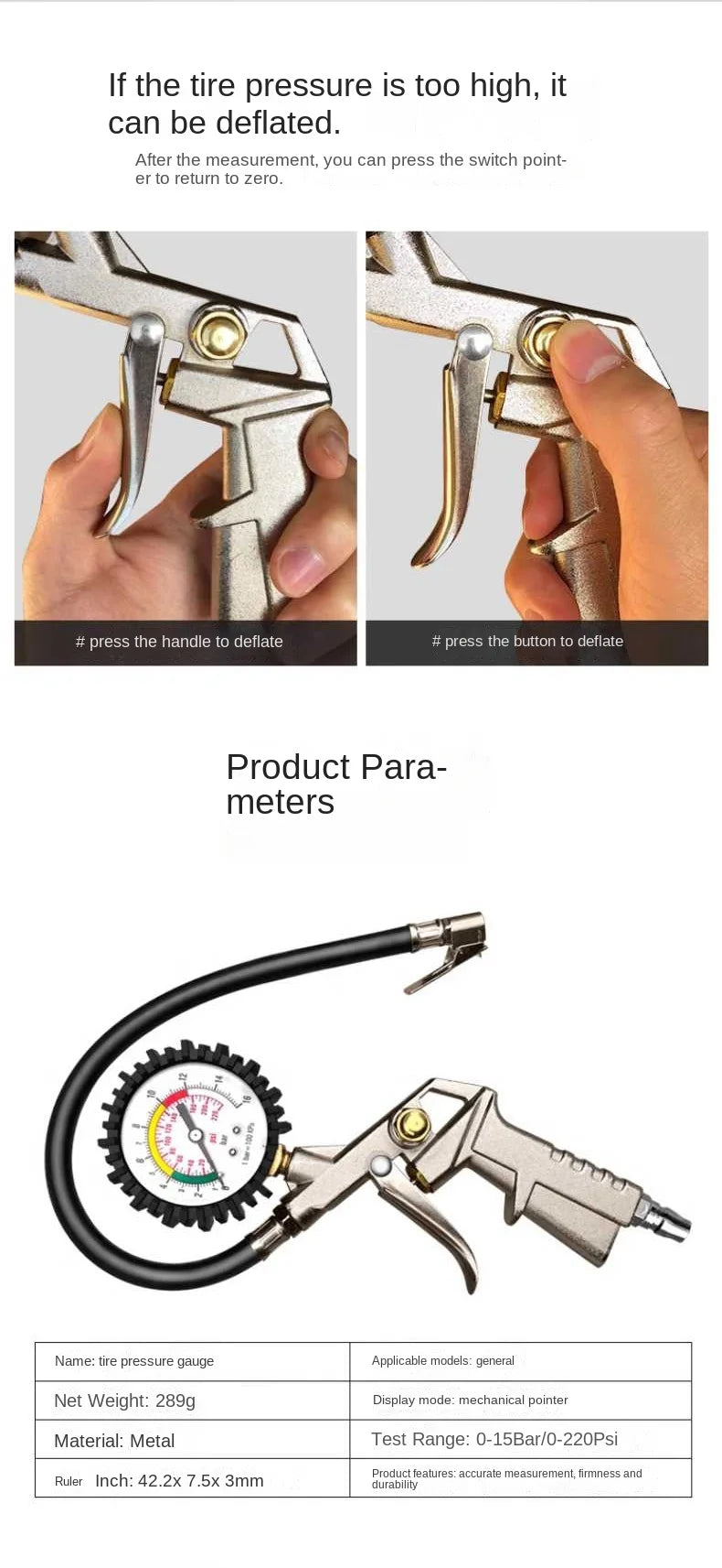 Multifunctional Tire Pressure Gauge and Inflator for Vehicles - 10