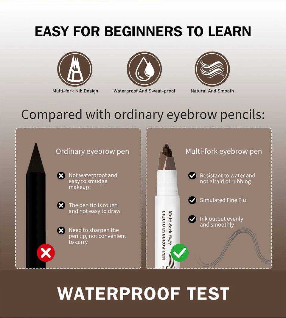Waterproof Multi-Fork Liquid Eyebrow Pen for Natural Brows
