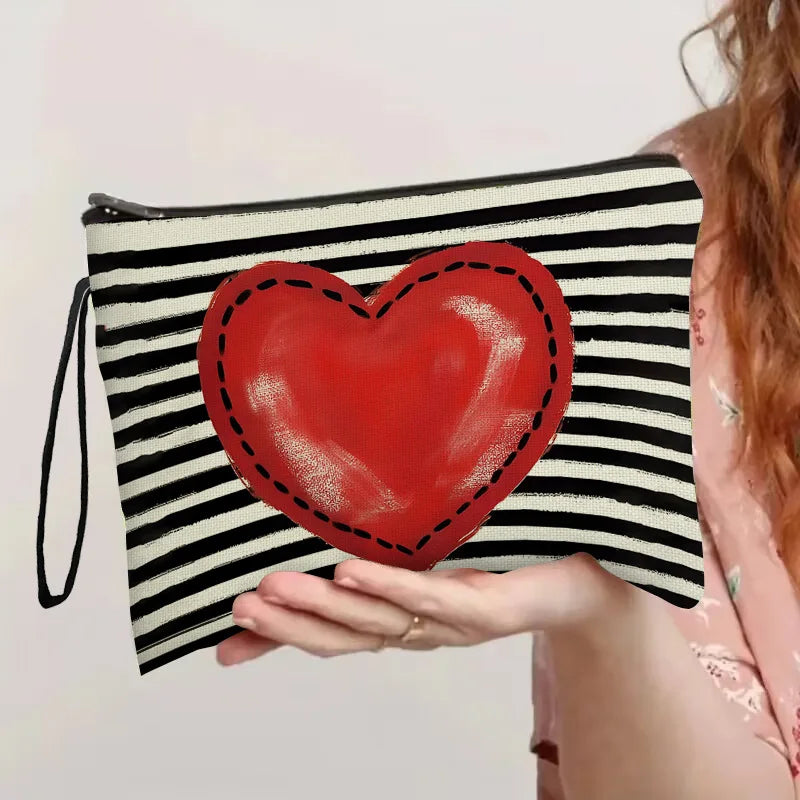 Zippered Love Print Cosmetic Pouch for Travel - 3
