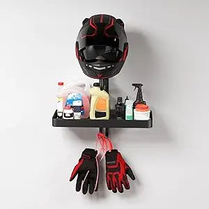 Wall Mounted Motorcycle Helmet Rack with Storage Shelf