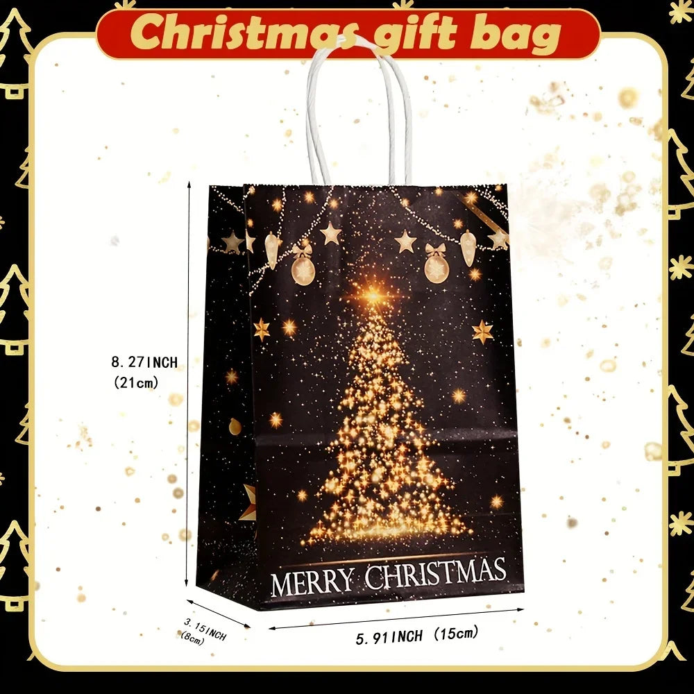 Decorative Holiday Kraft Paper Gift Bags with Handles