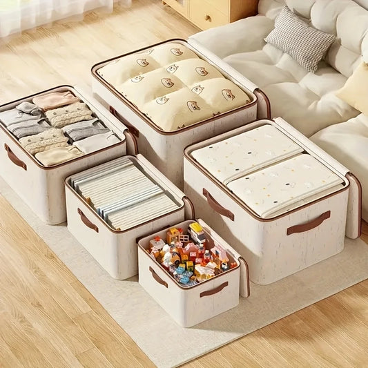 Collapsible Lidded Wardrobe Storage Bin for Clothing and Toys