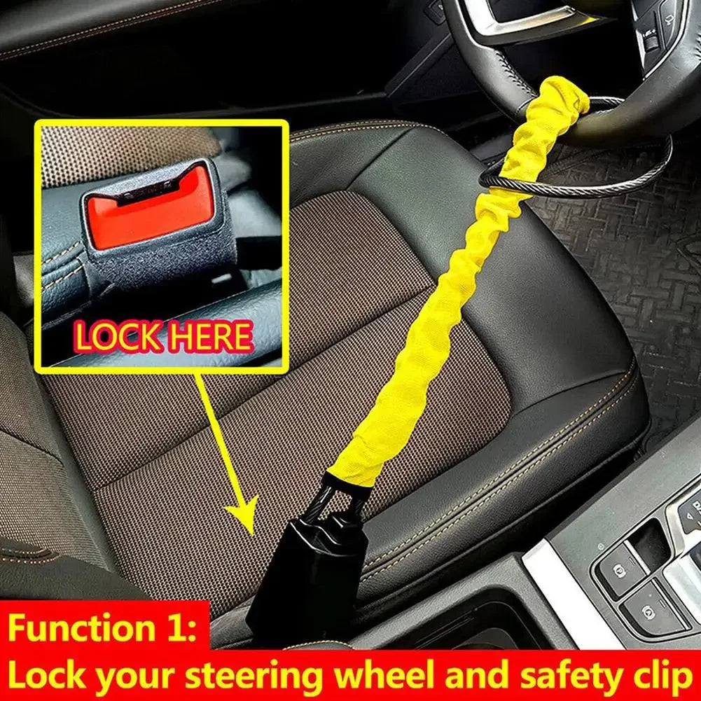 Anti-Theft Braided Steel Steering Wheel and Seat Belt Lock - 2