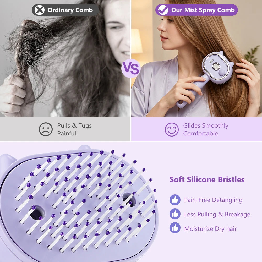 Electric Mist Spray Scalp Massager and Detangling Hair Brush - 4