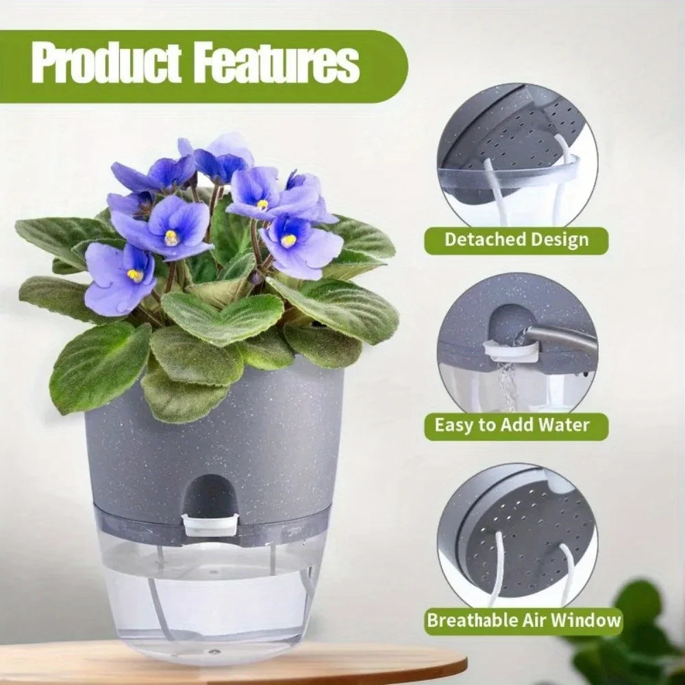 Self Watering Flower Pot Set Double Layer Hydroponic Plant Planter - 12