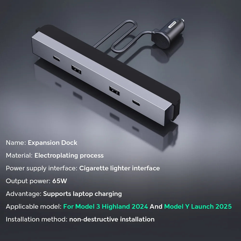 USB Charging Hub Expansion Dock for Tesla Model 3 Highland and Model Y