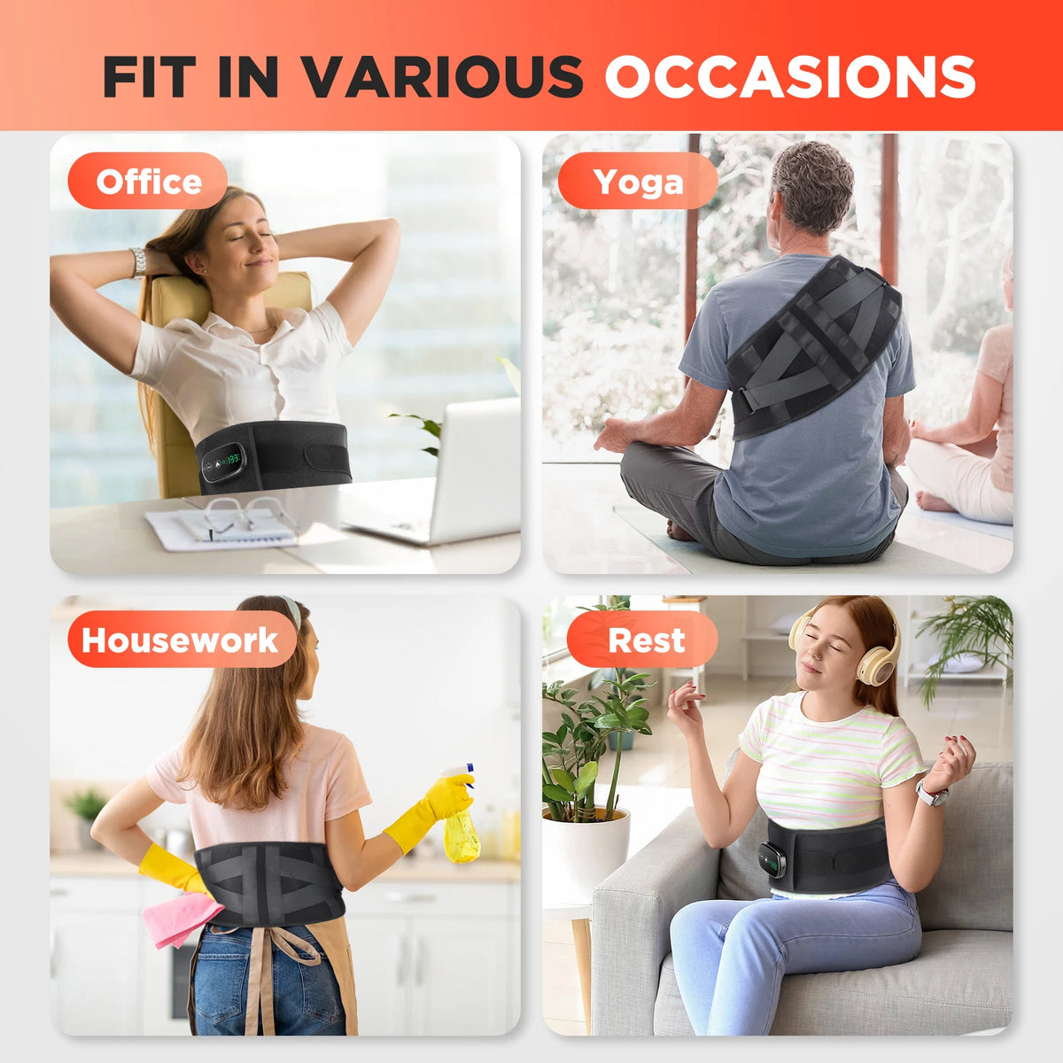 Cordless Lower Back Massager Belt with Heat and Red Light Therapy