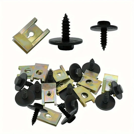 Automotive U-Clip and Screw Fastener Set for Fender and Bumper